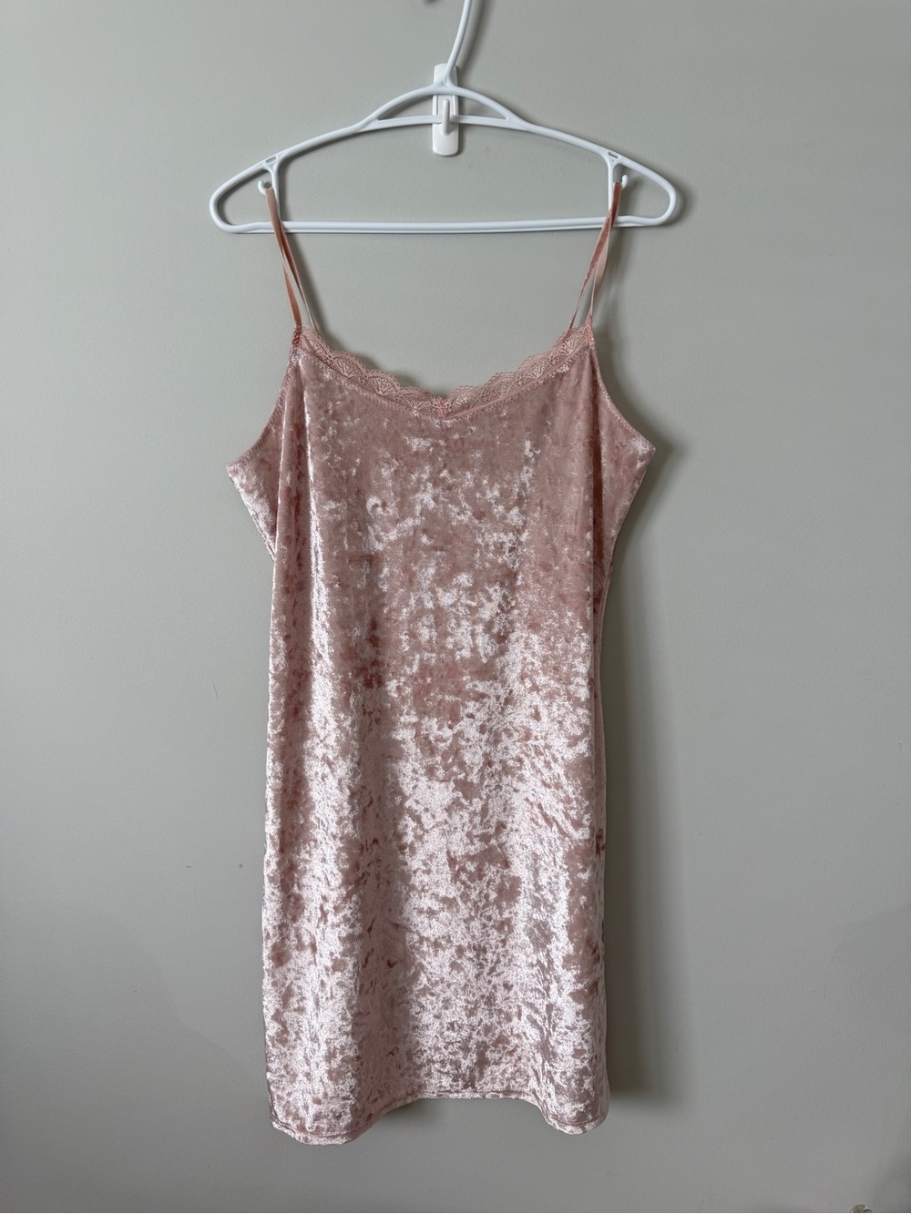P.J. Salvage Blush Pink Crushed Velvet Lace Trim Slip Dress Small